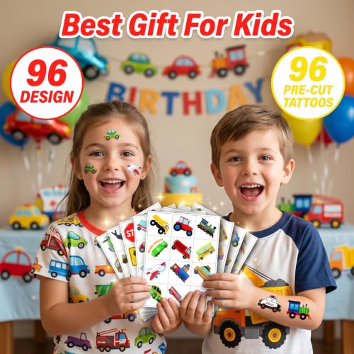 96 PCS Transportation Temporary Tattoos for Kids
