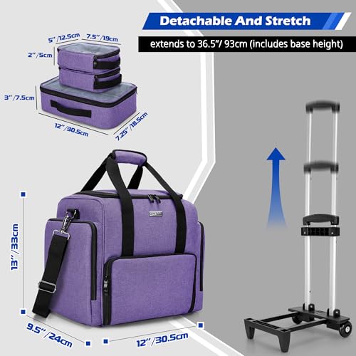 BAFASO Rolling Tattoo Case with 3 Removable Pouches and Detachable Dolly, Tattoo Travel Case for Stencil Printer and Supplies (Patented), Purple