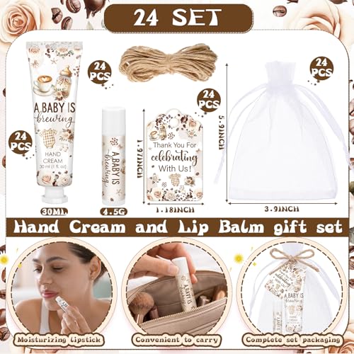 24 Sets a Baby Is Brewing Hand Cream and Lip Balm Gift Baby Shower Party Favors for Guest Coffee Themed Travel Size Hand Lotion and Lip Balm Bulk Babies Shower Birthday Party Supplies