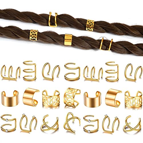24 Pcs Non-Piercing Ear Cuffs & Hair Beads Set for Women & Men