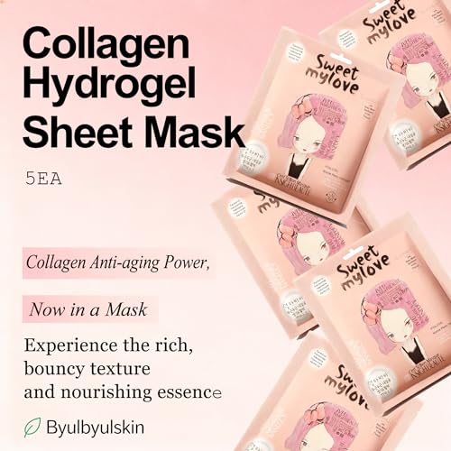 Madecassoside Hydrogel Mask 5 Sheets, Collagen & Peptide &Marine Ex&Panthenol for Skin Repair & Elasticity, Long-lasting Hydration, Better Nutrient Absorption , Korean Face Mask (Anti-aging)