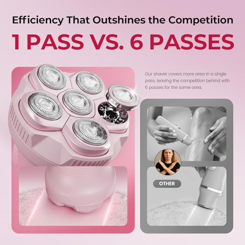 PRITECH Electric Razors for Women Legs, Easy-Clean Body Shaver, Wet & Dry Waterproof Bikini Trimmer, Portable Lady Hair Remover for Face Underarms Pubic (Pink)