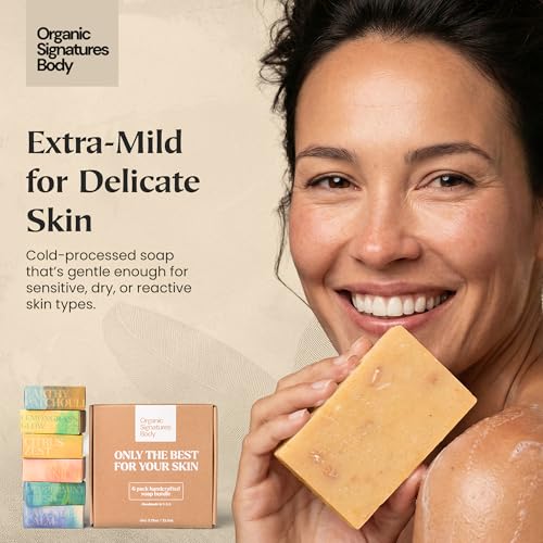 Organic Soap Bar Set - 6 Pack, Cold Process Natural Bar Soap for Women & Men for Sensitive Skin, Body, Face and Hands, Leaping Bunny Certified, Aromatherapy Bath & Shower Gift Set, Made in USA
