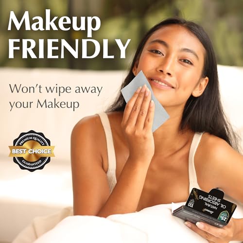 Natural Oil Blotting Sheets for Face with Bamboo Charcoal - 25% Larger - 3pk/300 Makeup Friendly Oil Absorbing Sheets for Face - Easy Dispensing Blotting Papers - Perfect for Keeping in Purse