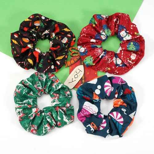 4 pcs Xmas Hair Scrunchies Santa Claus Snowman Christmas Hair Ties Soft Elastic Hair Bands for Women