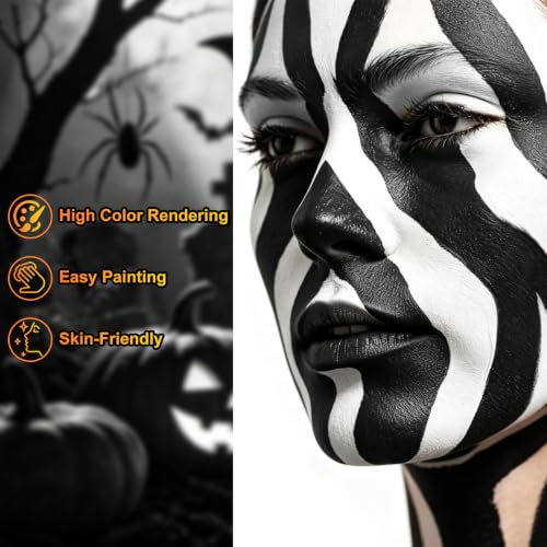 Black & White Halloween Makeup Kit - Face Paint, Lipstick & Setting Powder
