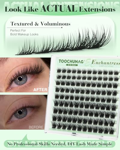 TOOCHUNAG Short Enchantress Eyelash Clusters 8-12mm Wispy Natural C Curl DIY Lashes