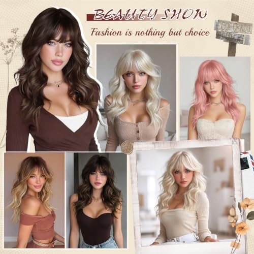 Haloo Blonde Wigs with Bangs - 20 Inch Long Wavy Synthetic Hair Wig for Women, Dirty Blonde
