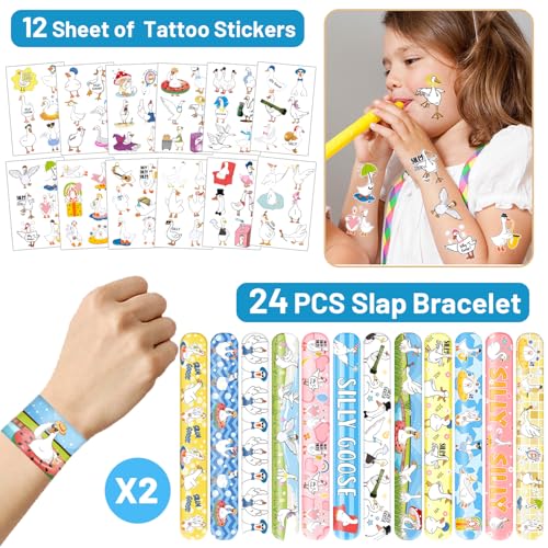 Silly Goose Party Favors Bundle - 72 Tattoos & 24 Slap Bracelets