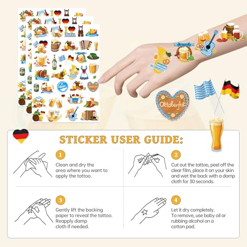 German Oktoberfest Temporary Tattoos, 8 Sheets 240 Pcs German Beer Festival Tattoo Stickers for Bavarian Oktoberfest Themed Party Decorations Supplies Bavaria Games Decor