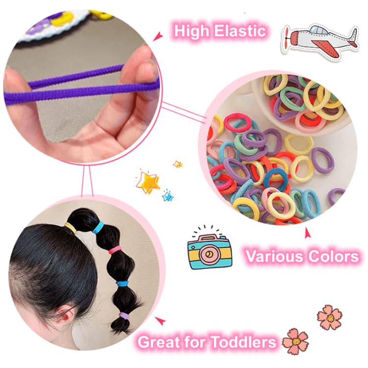 200 Pcs Soft Cotton Baby Hair Ties Set - Multicolor Ponytail Holders for Toddler & Kids