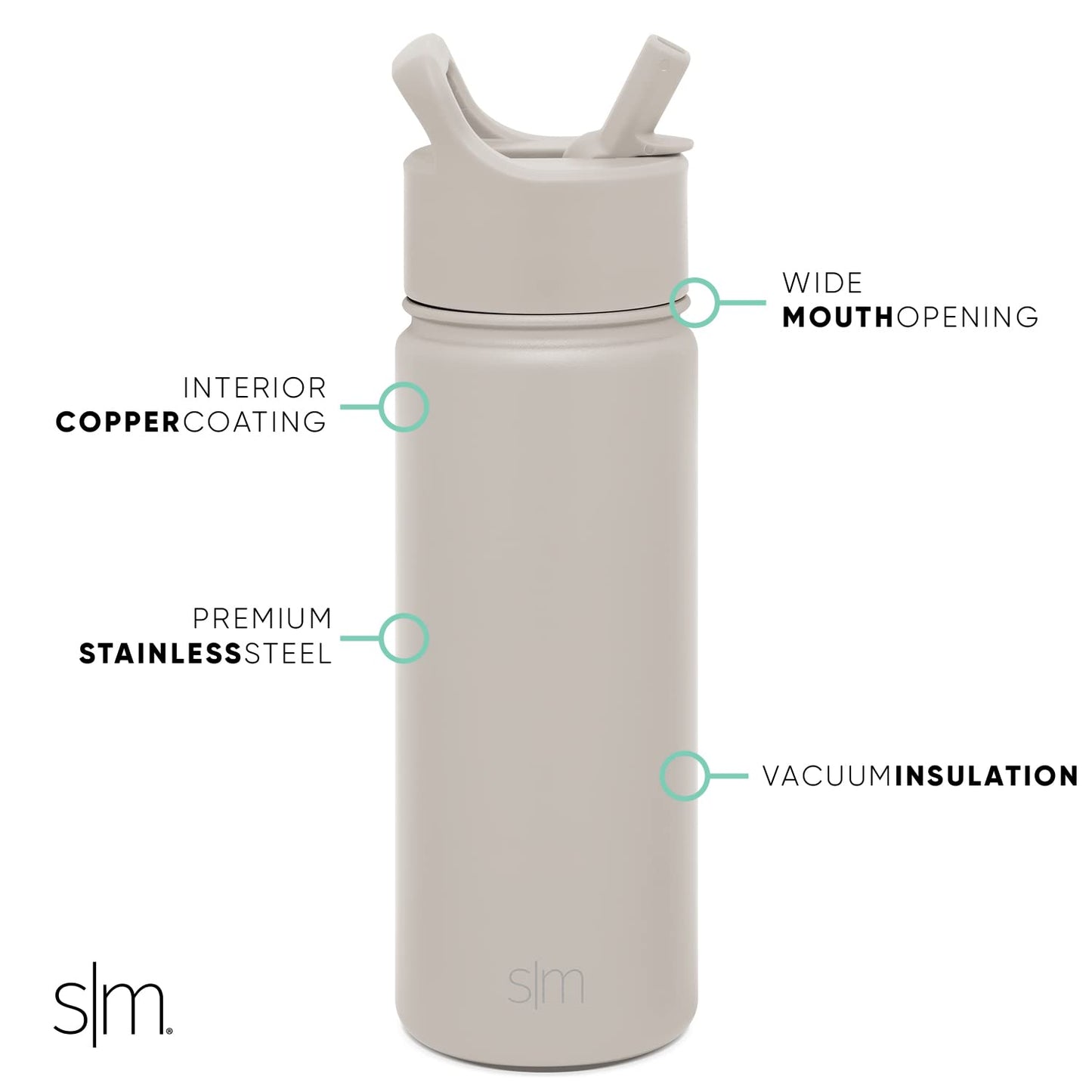 Simple Modern Kids Water Bottle with Straw Lid Vacuum Insulated Stainless Steel Metal Thermos Bottles | Reusable Leak Proof BPA-Free Flask for School | Summit Collection | 18oz, Almond Birch