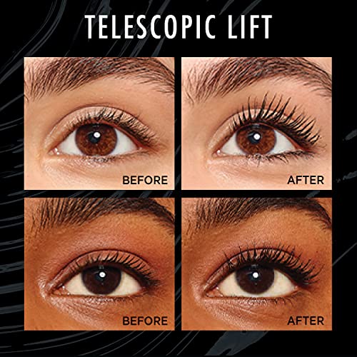 L'Oreal Paris Telescopic Lift Mascara, Lengthening and Volumizing Eye Makeup, Lash Lift with Up to 36HR Wear, Washable, Blackest Black, 0.33 Fl Oz