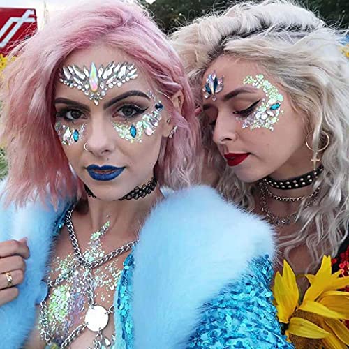 Ludress Crystal Face Stickers Glitter Acrylic Body Stickers Rhinestone Eyes Stickers Mermaid Body Jewels Rave Festival Face Stickers for Women and Girls