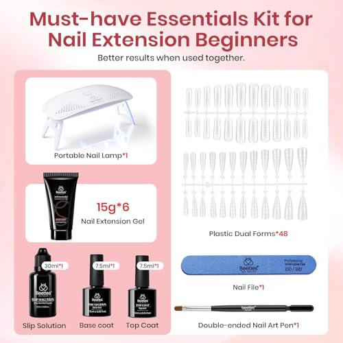 Beetles Poly Nail Gel Extension Kit with Mini LED Lamp - 6 Nude Colors