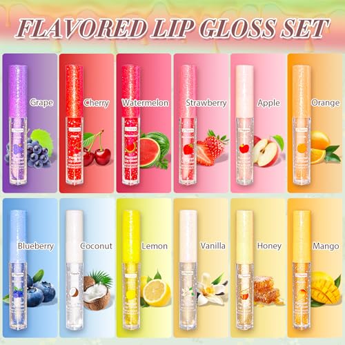 Yopela 12 Fruity Flavored Lip Gloss Set with Vitamin E