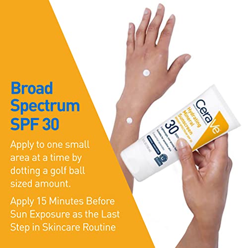 CeraVe 100% Mineral Sunscreen SPF 30 with Zinc Oxide & Titanium Dioxide,Hyaluronic Acid & Ceramides,Oil Free,Non-Greasy,Hydrating Mineral Sunscreen For Body,5 oz,(Pack of 2)