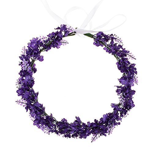 Accesyes Lavender Headband Bridal Woodland Garland Flower Hair Wreath Wedding Accessories BOHO Crown Beach Girls Headpiece (Grape)