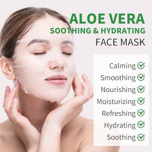 Aloe Vera Soothing Mask Hydrating Face Masks Skincare Moisturizing Facial Sheet Mask Skin care for Dry, Oily, Sensitive Skin Face Mask for Acne, Sun Care, Calming, Refreshing 25ml/0.88oz, 10 Pack