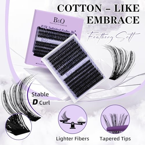 B&Qaugen Lash Extension Kit 280Pcs Volume Individual Lashes Kit Superfine Individual Eyelashes 10-18mm Soft D Curl Eyelash Clusters Kit with Bond and Seal Tweezers for Self Use £¨Kit-70+90D-10-18MIX£©
