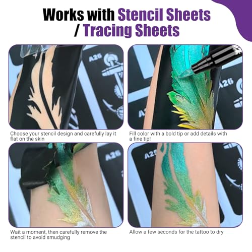 Joyeee Metallic Temporary Tattoo Markers 10 Colors with 139 Stencils