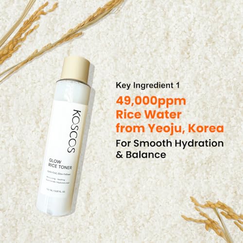 Glow Rice Toner, Milky Rice Water + 5-Layer Hyaluronic Acid Complex + Niacinamide, Korean Skin Care Moisturizing & Soothing Toner for Glowing Skin, 150ml / 5.07 fl.oz