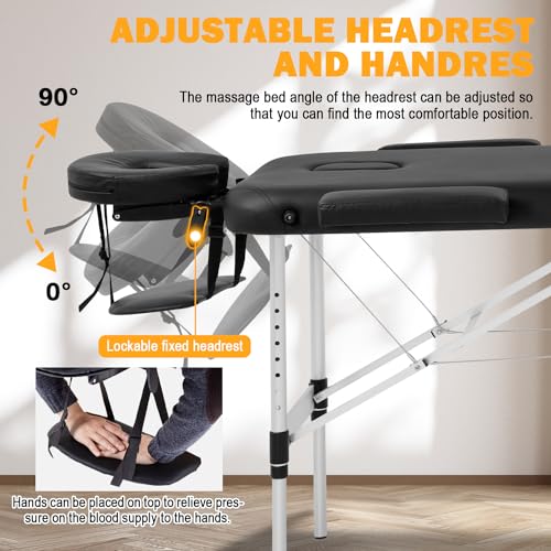 Portable Massage Table 3-Fold Aluminum Spa Bed Height Adjustable