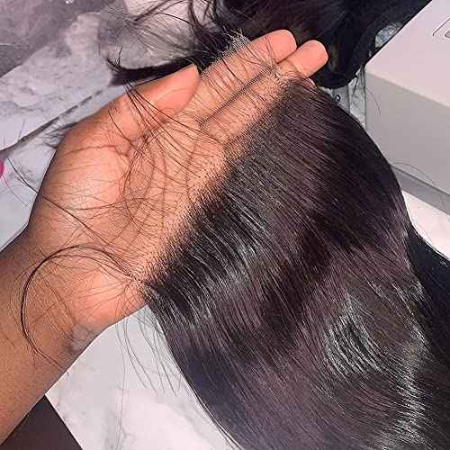 BEEOS Body Wave 6x6 SKINLIEK Real HD Lace Closure, Pre-Plucked Bleached Knots Natural Color Human Hair 18 Inch