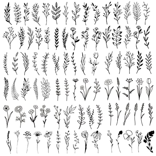 18 Sheets Temporary Tattoos Realistic Floral Black