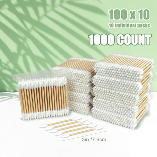 Garrelett 1000 Count Double Tip Pointed Cotton Swabs - Organic Bamboo Makeup & Art Tools