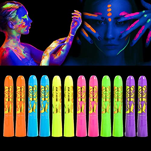 12pc Glow In The Dark UV Face Paint Kit for Party & Cosplay