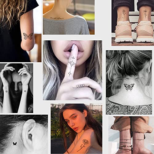 Realistic Temporary Tattoos for Women - 60 Sheets Tiny Small Removable Adult Fake Tattoos,185 Pcs Minimalist Waterproof Inspirational Quotes Words Wild Flower Floral Bouquet Adults Tattoo Stickers