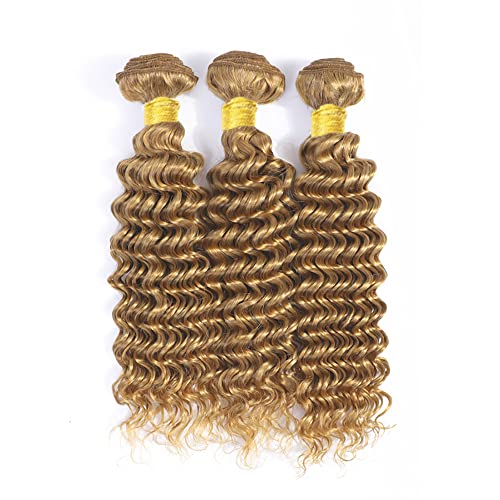 27 Honey Blonde Deep Wave Hair Bundles - 3 Unprocessed 28 Inch
