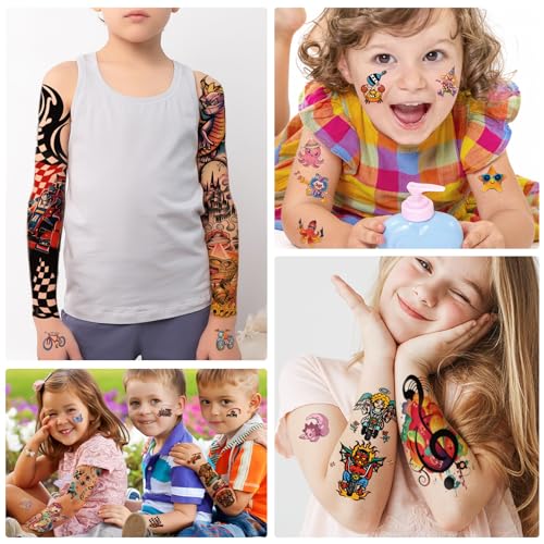 55 Sheets Temporary Tattoo for Men and Women, 8 Full Arm Fake Tattoos, 17 Half Arm Fake Skull Flower Tattoos, 30 Tiny for Adults Kids Body Shoulder Tattoos Stickers Waterproof Realistic Long-Lasting