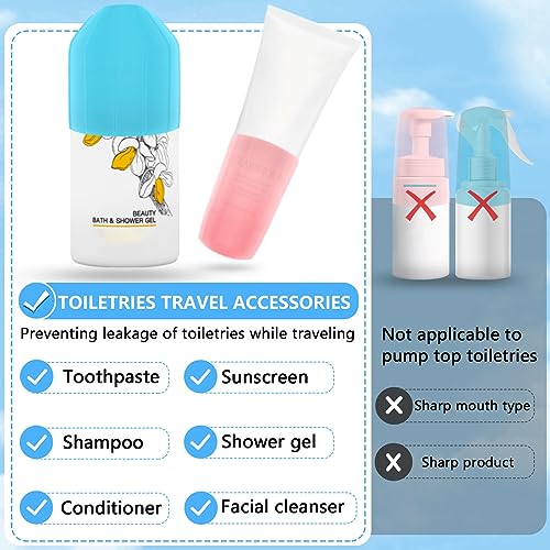 Skyconser 16 Pack Elastic Sleeves for Leak Proofing Travel,Silicone Leak Proof Sleeves for Travel Container in Luggage, Reusable Accessory for Travel Toiletries Bag Suitcase for women…