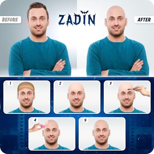 Zadin Bald Cap for Men & Women - 2PC Latex Costume Kit