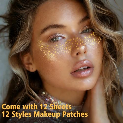 12PC Gold Glitter Freckles Temporary Face Tattoos