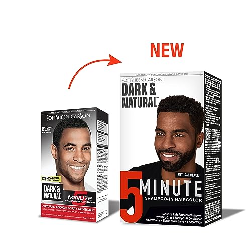 SoftSheen-Carson Dark & Natural Hair Color for Men 5 Minutes, Gray Coverage for Up To 6 Weeks, Shampoo-in Permanent Hair Dye, Jet Black, Ammonia Free, Natural Black