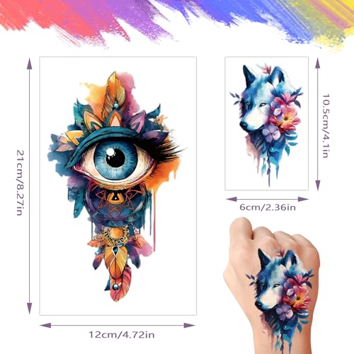 Watercolor Temporary Tattoos - 40 Sheets Flowers & Animals