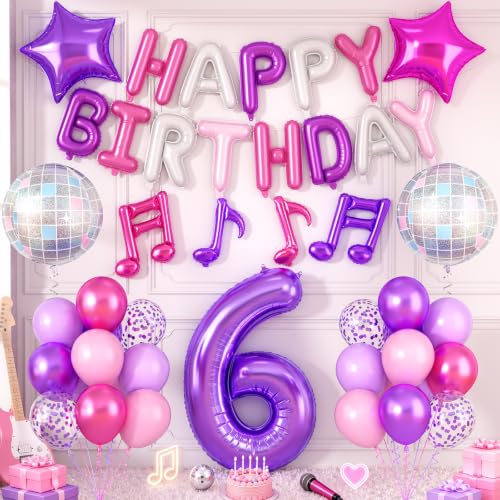 Kpop Music Birthday Balloon Set - Pink Purple 6th Birthday Decorations