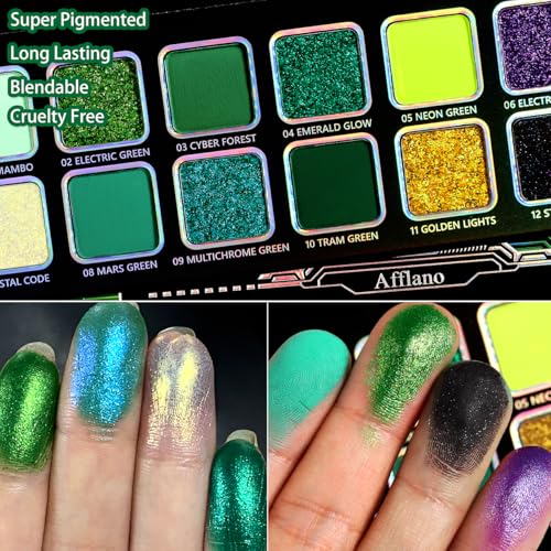 Afflano Multichrome Green Eyeshadow Palette - Color-Shifting Chrome
