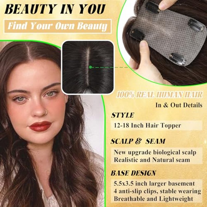 Rootoo Hair Topper 12" Human Hair Black | Thinning Hair Coverage