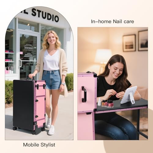 Rolling Manicure Table with Mirror & 3 Drawers, Lockable