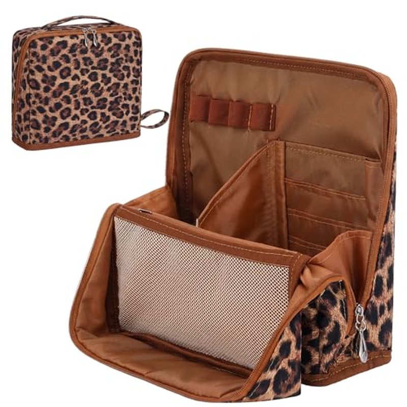 Leopard Print Standing Makeup Bag - Large Capacity & Waterproof