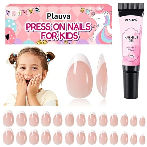 Plauva 26-Piece French Tip Press-On Nails for Kids & Teens