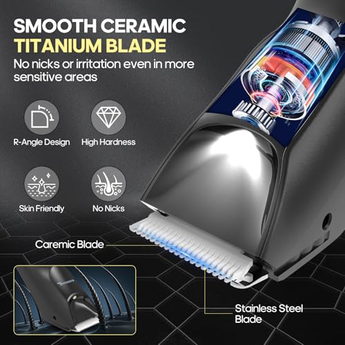 Electric Body Hair Trimmer Shaver - 3 in 1 Pubic Trimmer for Men - Bikini Trimmer for Women - No Nick Groin Ball Razor with Ceramic Blade Head, Wireless Dock Charging