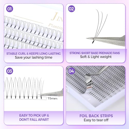 Premade 3D Lash Fans 800 Pack, 0.07mm Short Stem, 8-15mm Mix