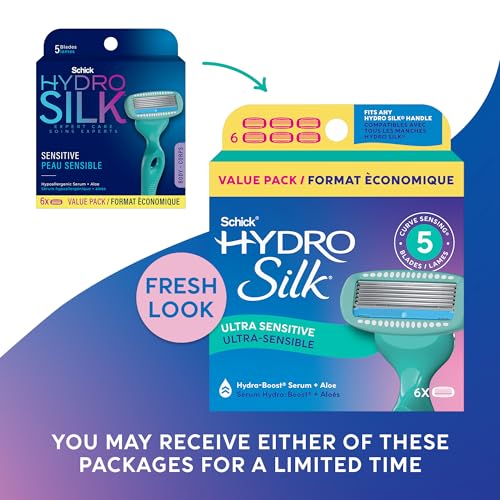Schick Hydro Silk Sensitive Razor Blade Refills,| 5-Blade Sensitive Skin Razors for Women | Womens Razor Refills for-Sensitive Skin,6 Count (Pack of 2)
