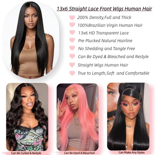 TAIKOU 13x6 Straight Lace Front Wig 200 Density 30 Inch Human Hair