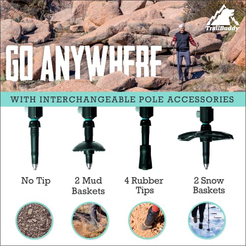 TrailBuddy Trekking Poles - Adjustable Hiking Poles for Backpacking & Camping Gear - Set of 2 Collapsible Walking Sticks, Aluminum with Cork Grip